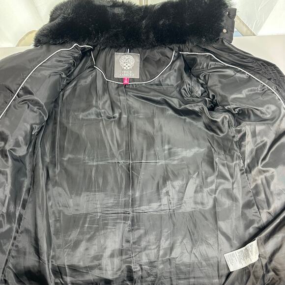 Vince Camuto Black Goose Down Puffer Coat Jacket Faux Fur Womens Size Medium M - Picture 6 of 12